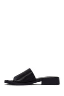 Women's Black Leather Slippers | Derimod