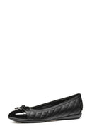 Geox Women's Black Annytah Quilted Patterned Leather Ballerina | Derimod
