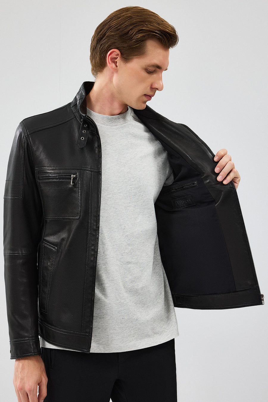 Wade Men's Black Slim-Fit Leather Coat