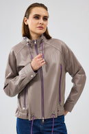 Terry Women's Grey Oversize Leather Jacket | Derimod