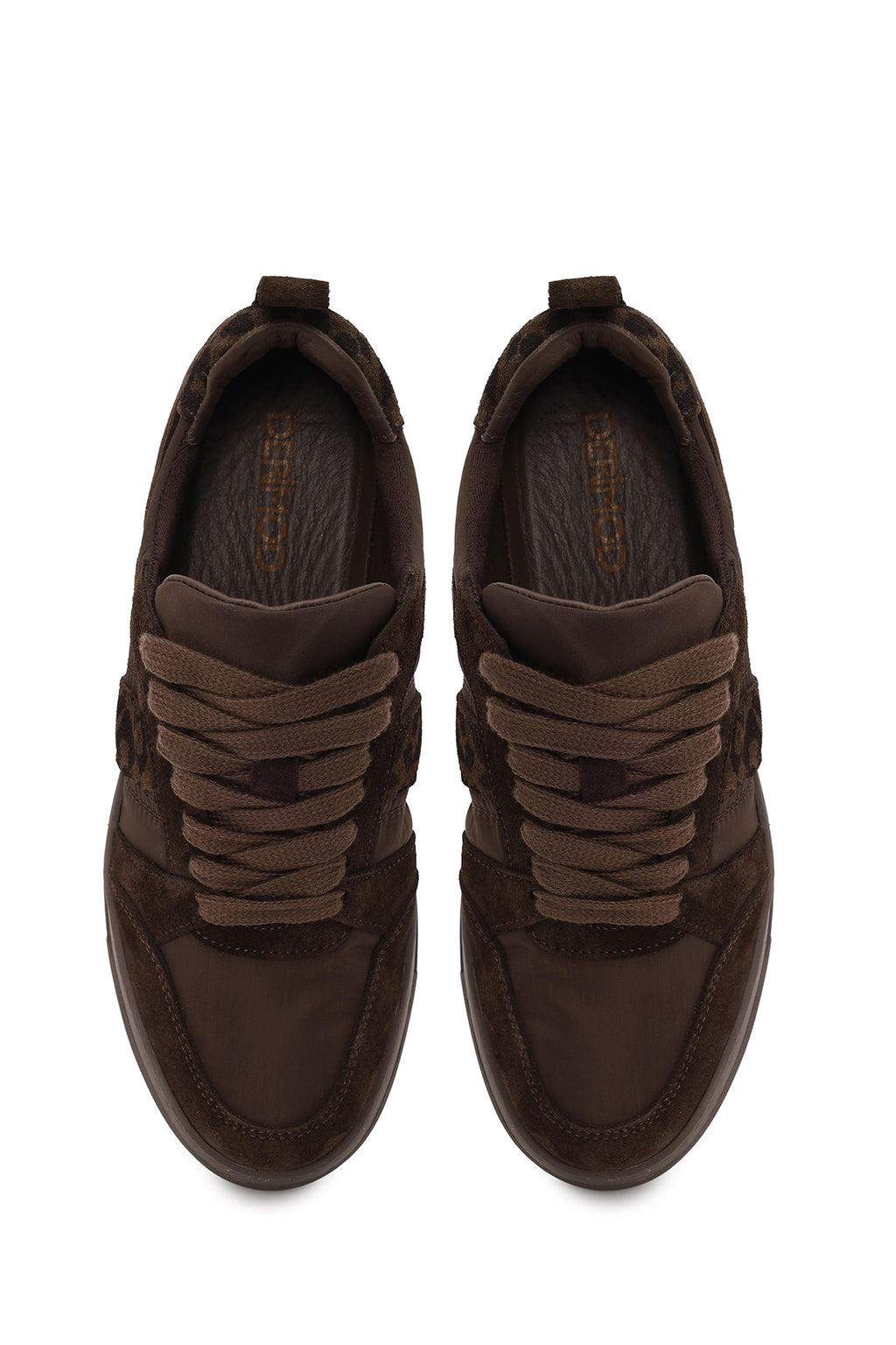Kadın Kahverengi Bağcıklı Desenli Deri Sneaker