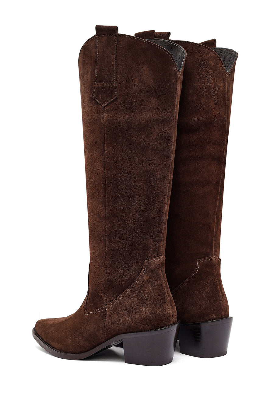 Woman Brown Chunky Heel Suede Leather Cowboy Boots