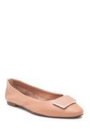 Women's Beige Leather Buckled Ballerinas | Derimod