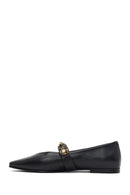 Women's Black Stone Leather Ballerinas | Derimod