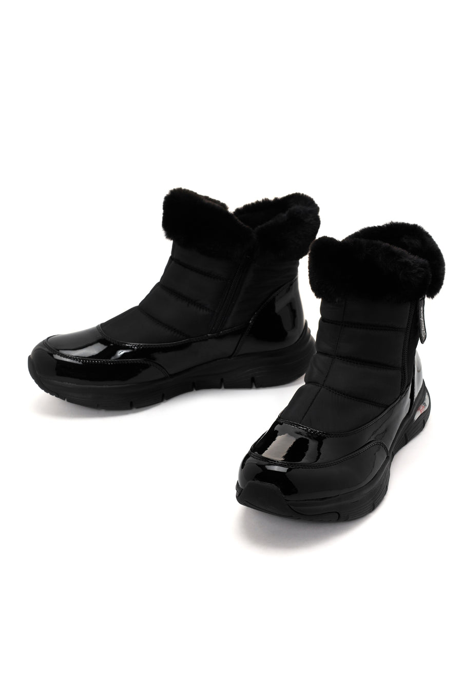Skechers Women's Black Arch Fit Smooth - Cool Puff Patent Leather Thick Soled Boots