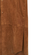 Miranda Women's Brown Hooded Suede Leather Long Vest | Derimod