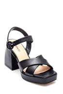 Women's Casual Platform Heeled Leather Sandals | Derimod