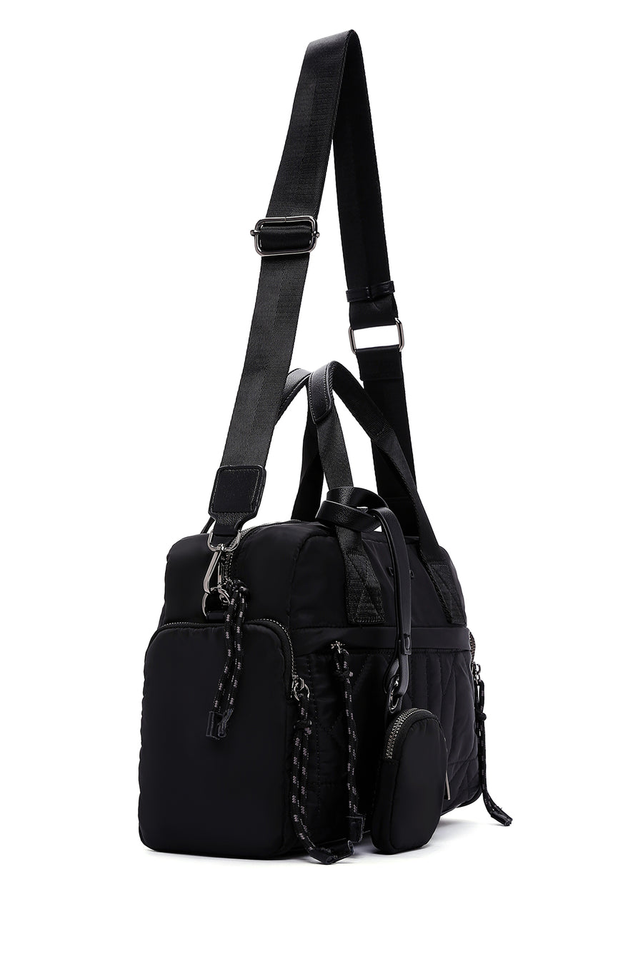 Women's Black Long Strap Accessory Detailed Fabric Handbag