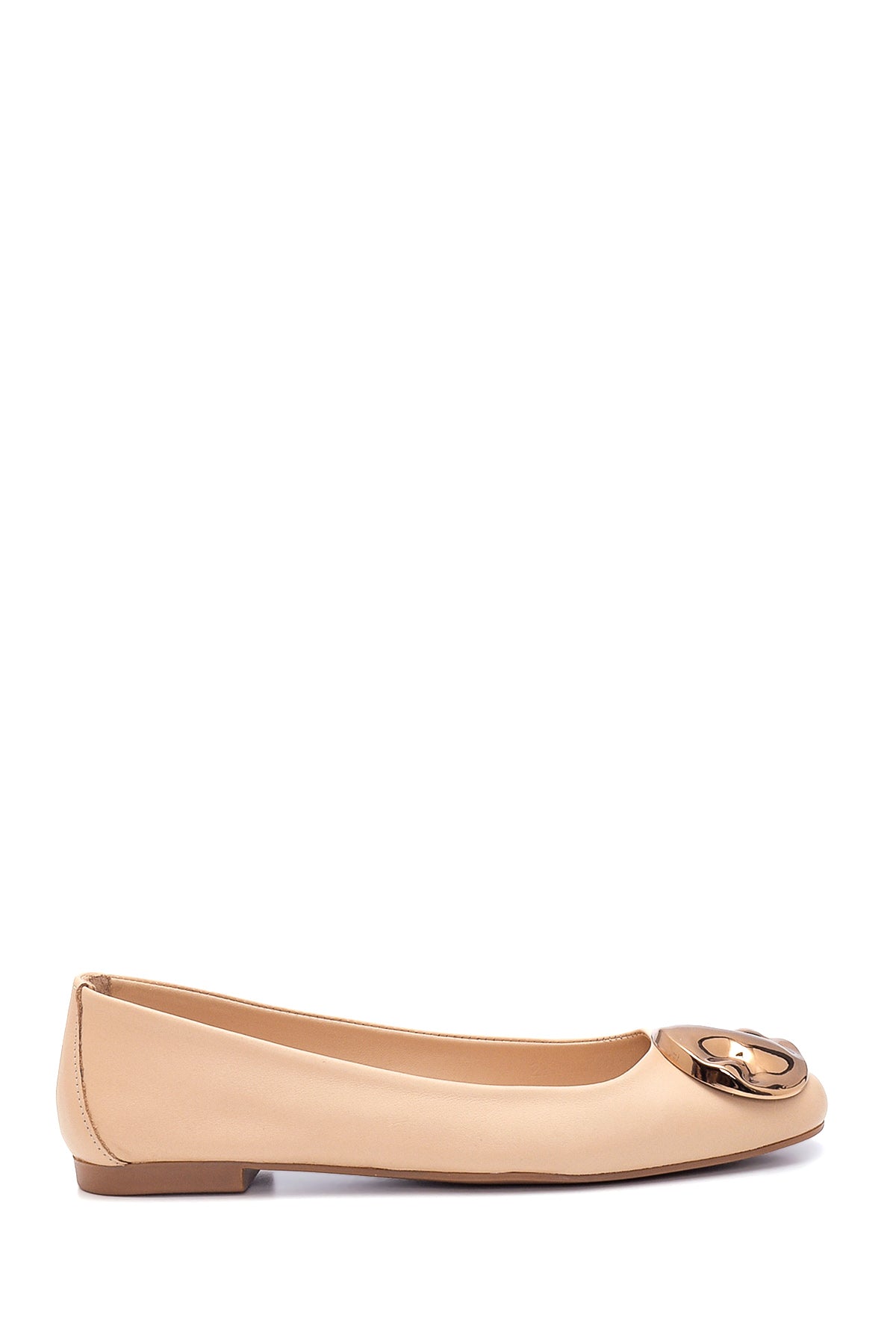 Women's Beige Leather Buckled Ballerinas 22SFD271818 | Derimod
