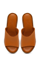 Woman Tan Wedge Heel Leather Comfort Slipper | Derimod