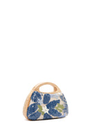 Women's Blue Long Strap Sequin Patterned Mini Box Clutch Bag | Derimod
