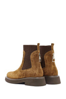 Woman Tan Suede Leather Chelsea Bot | Derimod