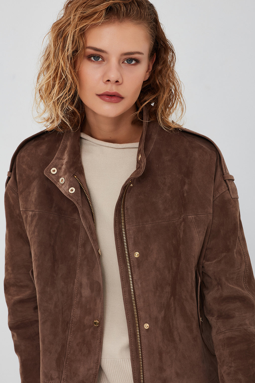 Cassy Kadın Vizon Oversize Süet Deri Ceket