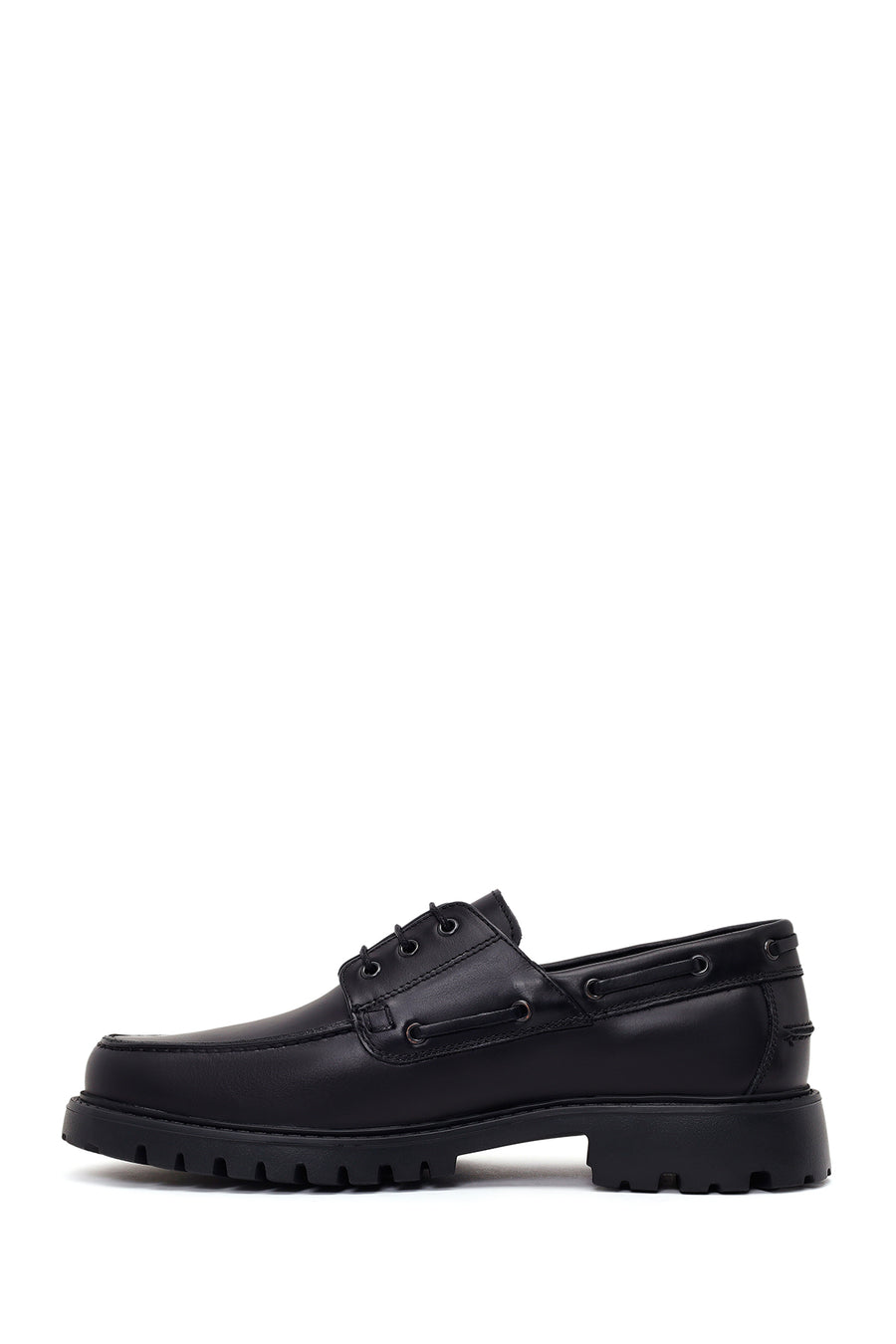 Male Black Lace-Up Thick-Soled Leather Casual Shoes