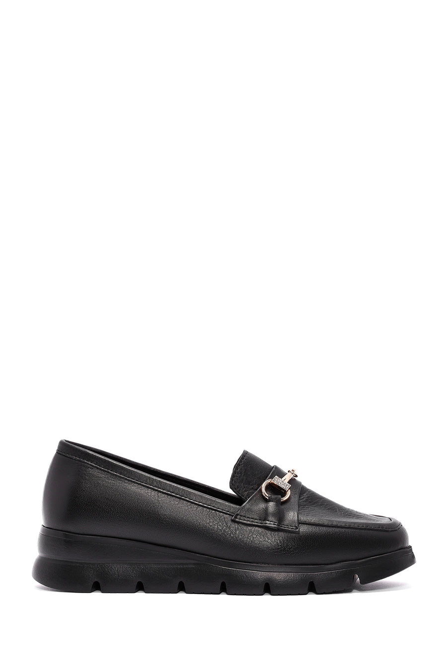 Woman Black Buckle Detail Leather Comfort Loafer AF170003DV | Derimod