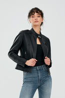 Kylie Women's Black Short Leather Jacket | Derimod