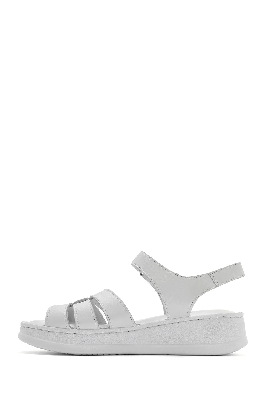 Women's White Ankle Strap Thick Soled Leather Comfort Sandals