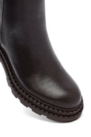 Woman Brown Zip Closure Platform Thick-Heeled Leather Boots | Derimod
