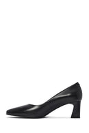 Women's Black Thick Low Heel Leather Stiletto | Derimod