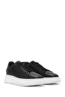 Erkek Siyah Bağcıklı Kalın Tabanlı Deri Sneaker | Derimod