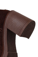 Woman Brown Zip Closure Chunky Heeled Suede Boots | Derimod
