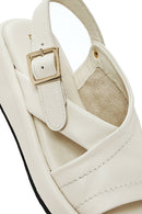 Women's Beige Ankle Buckle Thick Soled Leather Sandals | Derimod