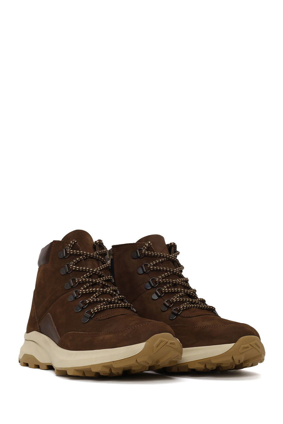 Male Brown Zip Closure Thick-Soled Nubuck Leather Boots