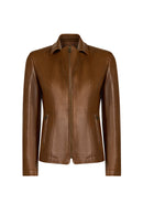 Martha Woman Camel Short Leather Jacket | Derimod