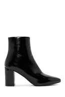 Derimod Gritti Women's Black Zippered Thick Heeled Patent Leather Boots | Derimod