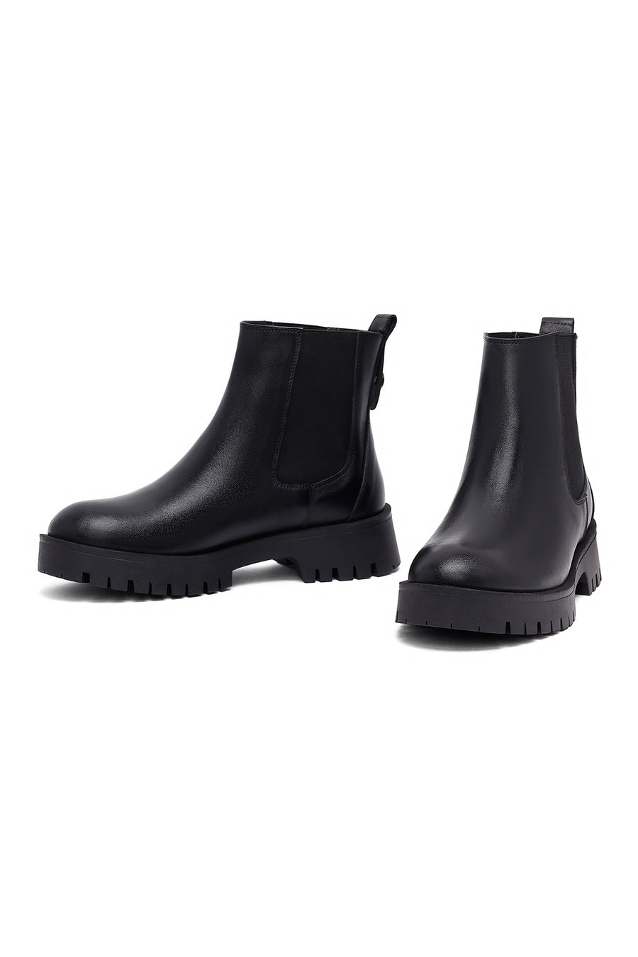 Woman Black Thick-Soled Leather Chelsea Boots