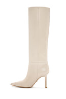 Women's Beige Thin Heeled Leather Boots | Derimod