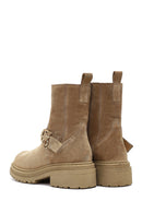 Woman Beige Zippered Thick-Soled Suede Leather Boat | Derimod