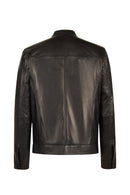 Mane Male Black Mandarin Collar Leather Jacket | Derimod