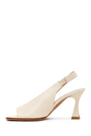 Woman Cream Thick-Heeled Leather Sandal | Derimod