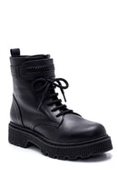 Women's Black Leather Zippered Boots | Derimod