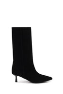 Woman Black Short Thin-Heeled Suede Short Boots | Derimod