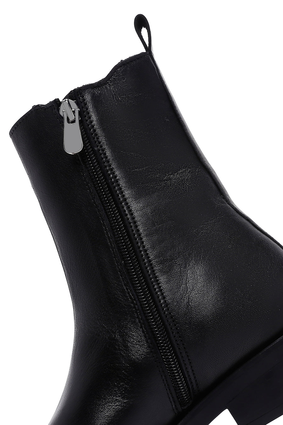 Women's Black Leather Zippered Chelsea Boots