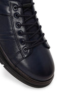 Erkek Lacivert Bağcıklı Deri Sneaker | Derimod