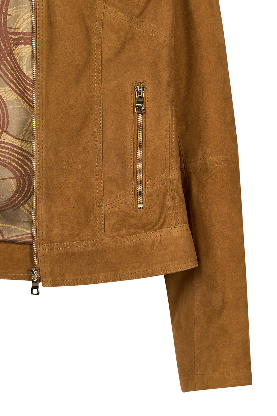 Kylie Woman Camel Mandarin Collar Short Suede Leather Jacket