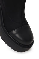 Woman Black Thick-Soled Fabric Boots | Derimod