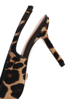 Women's Leopard Slingback Thin Heel Leather Shoes | Derimod