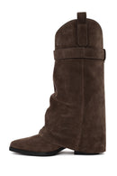 Woman Mink Thick-Heeled Suede Boot | Derimod