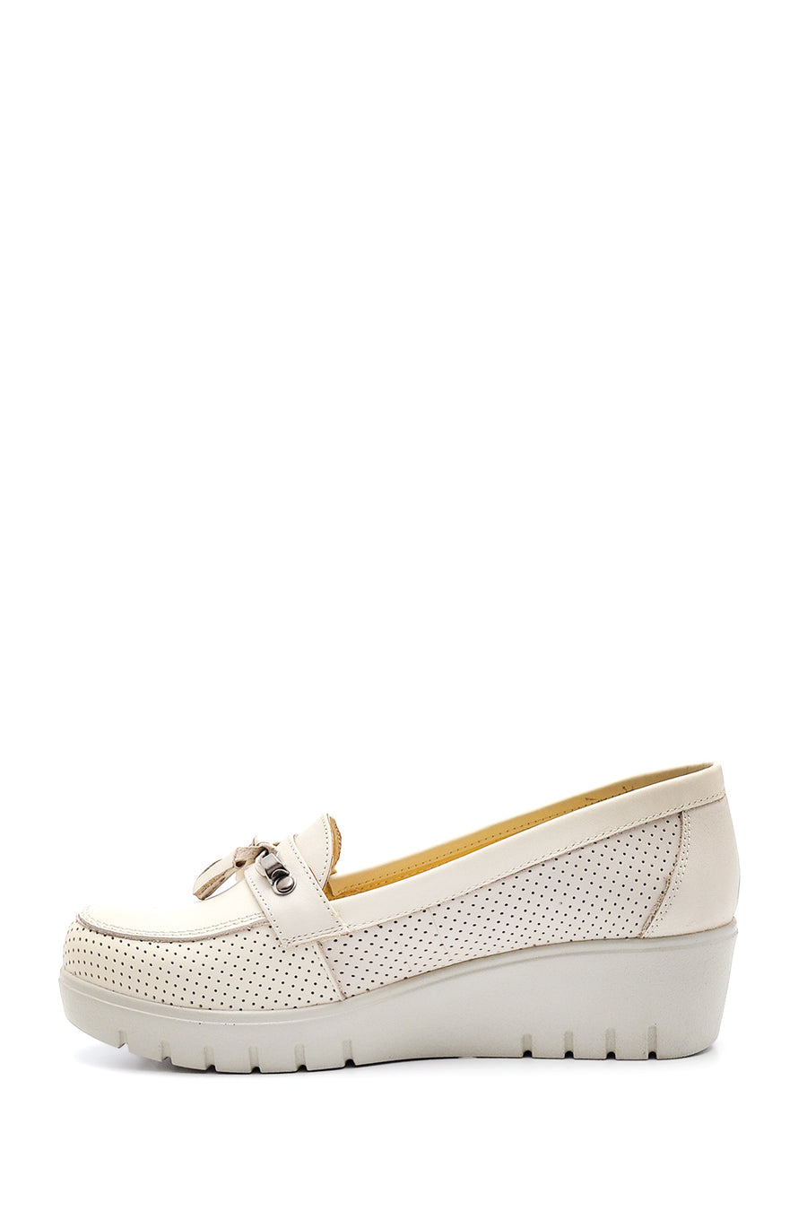 Women's Beige Leather Thick Soled Comfort Shoes