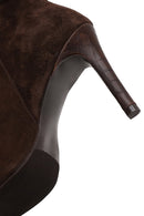 Woman Brown Thin-Heeled Suede Boots | Derimod