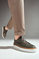 Male Khaki Lace-up Leather Sneaker | Derimod