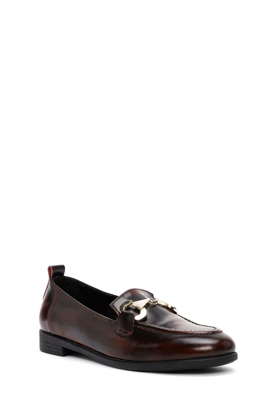 Women's Burgundy Buckle Detailed Leather Masculine Loafer