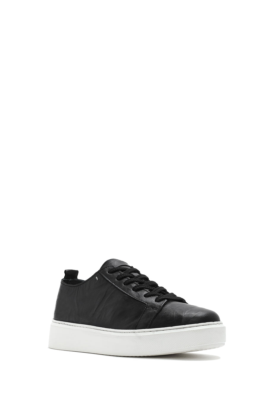 Erkek Siyah Bağcıklı Kalın Tabanlı Deri Sneaker