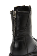 Women's Black Leather Zippered Flat Boots | Derimod