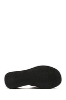 Women's Black Wedge Heeled Leather Comfort Slippers | Derimod