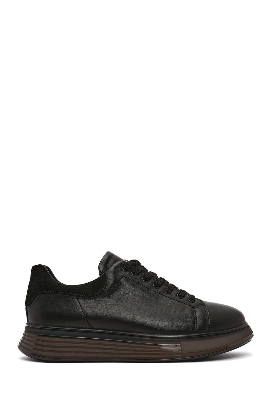 Erkek Siyah Bağcıklı Kalın Tabanlı Deri Sneaker 25SFD6406FT | Derimod